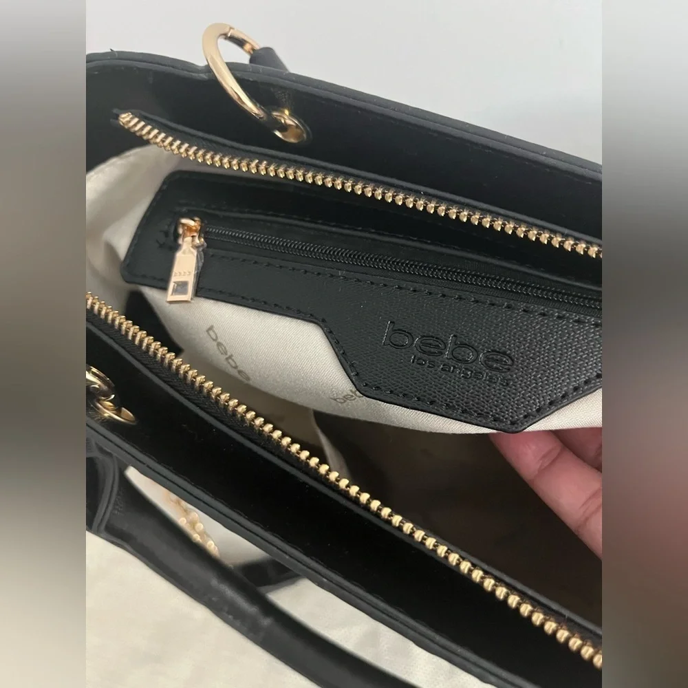 Bebe Celia Embossed Logo Satchel in Black (NWT)